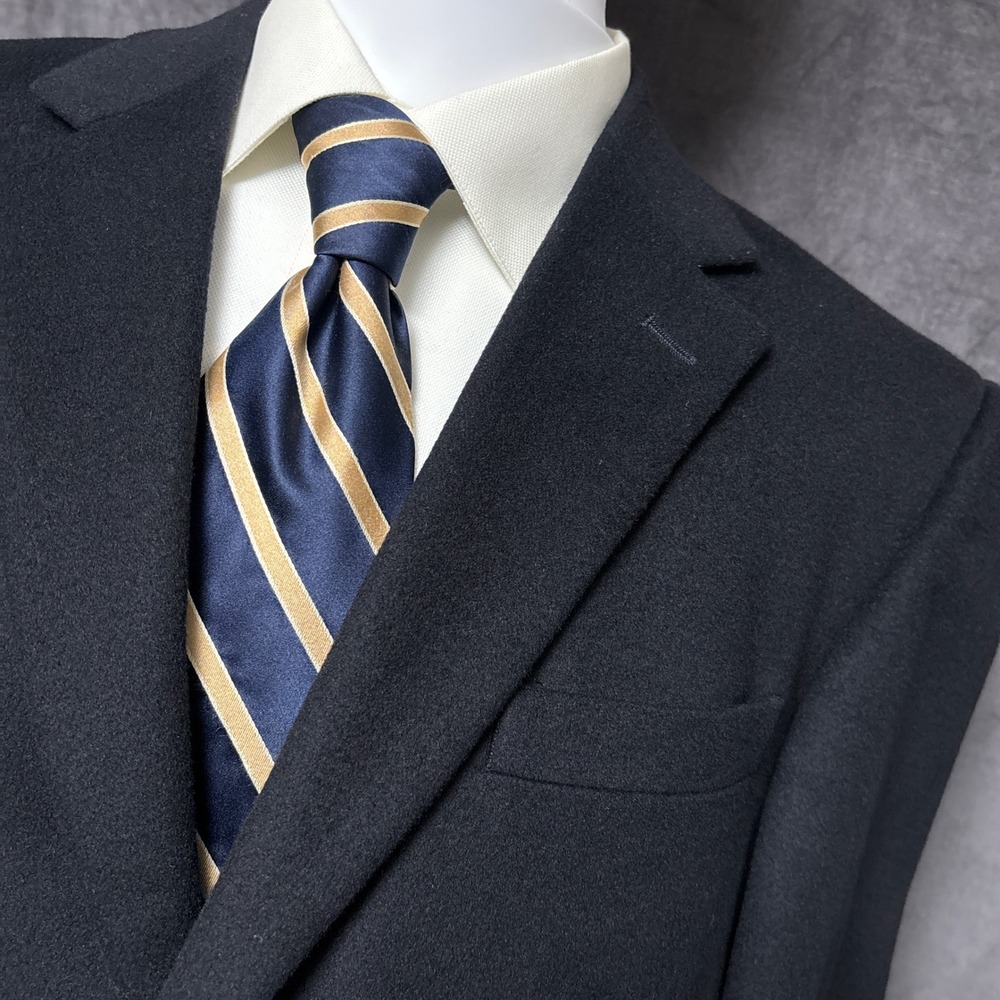 T Harris London Sport Coat 40R Black Fleece Wool Silk Cashmere Blazer Jacket‎